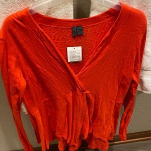 Anthropologie Left of Center Women’s Wrap-Style Top V-Neck Long-Sleeve Orange M